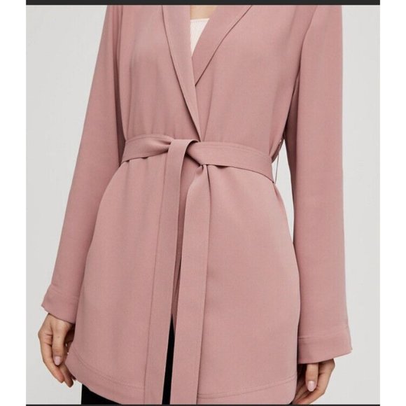 Babaton XS Blue White Pinstripe Kahlo Tie Robe Jacket Coat Aritzia Blazer Pocket - Picture 9 of 9